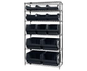CHROME WIRE SHELVING UNITS WITH MAGNUM BINS